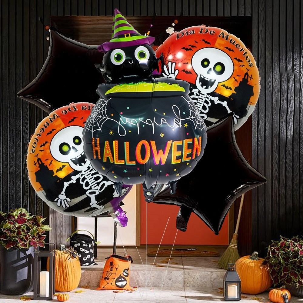 5Pcs Skull Motif Aluminum Foil Balloons Ghost Design Air Inflatable Balloons Halloween Party