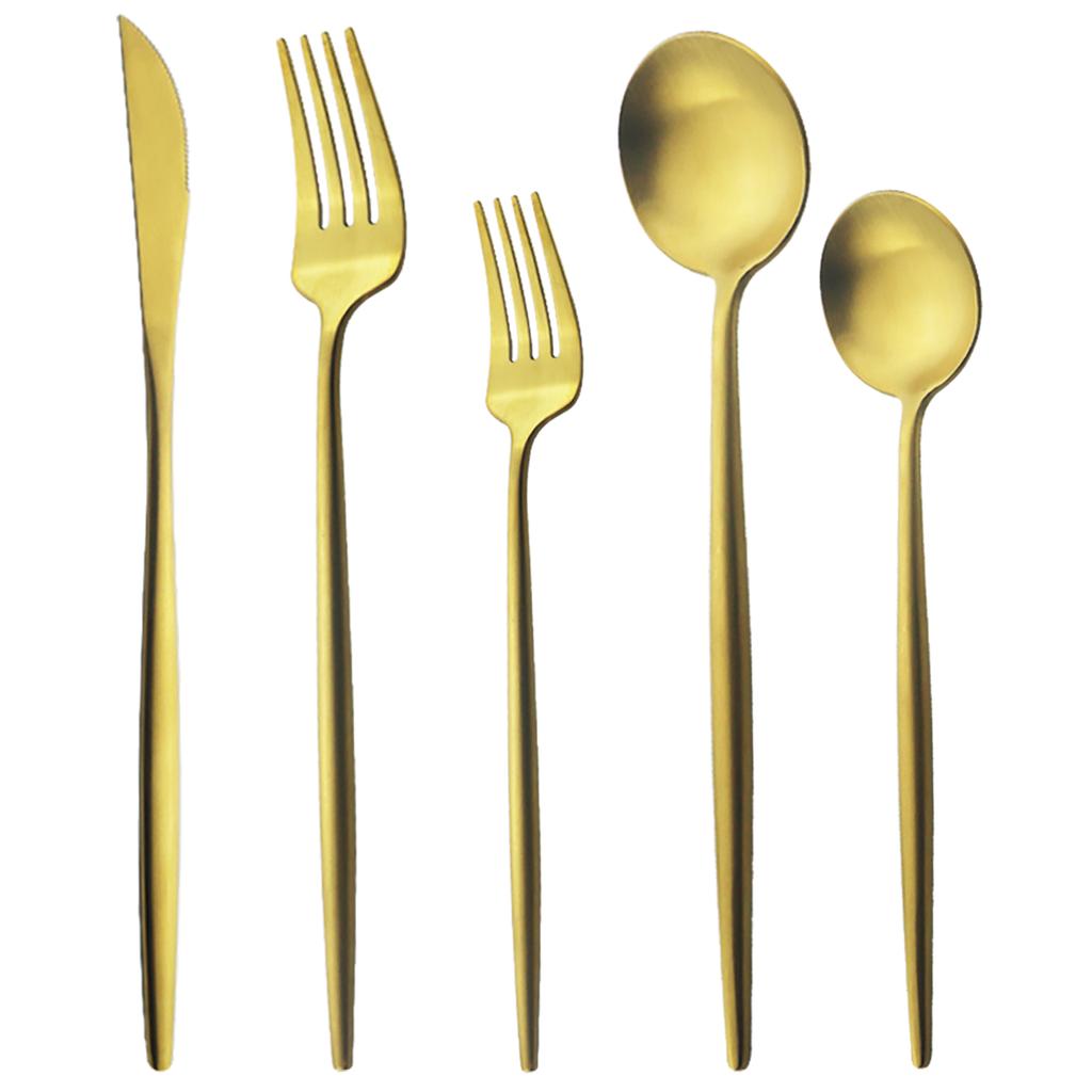 5 шт., матовая круглая ручка, серебро 18/10, набор столовых приборов из нержавеющей стали, нож, вилка, ложка, посуда, набор столовых приборов