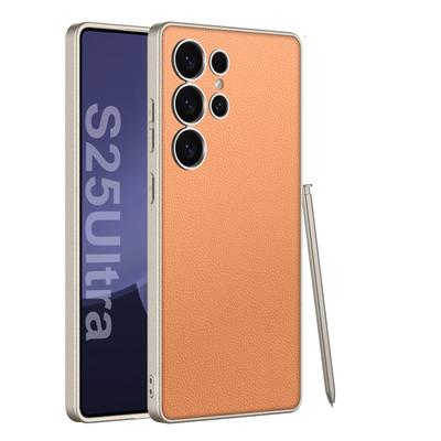 Однотонный кожаный чехол-рамка с металлическим покрытием для Samsung Galaxy S23 S24 Ultra Чехол Ультратонкий чехол с ощущением кожи для Galaxy S24 Ultra БЕЗ ПЕРА