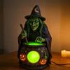 Halloween Witch Cauldron Lamp with Eerie Green Glow LED Landscape Light Spooky Witch Brewing Pot Light for Living Room Bedroom Office
