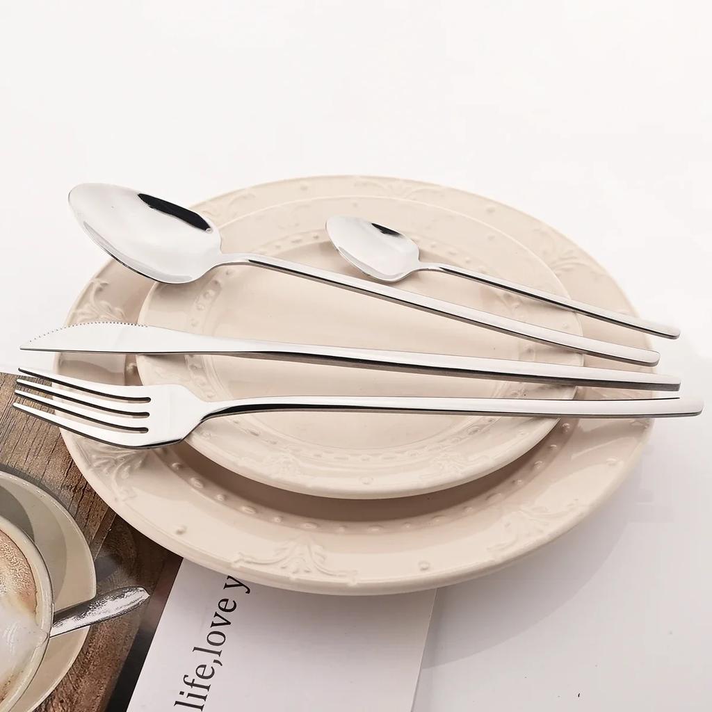 24pcs Black Mirror Dinnerware Set Knife Fork Coffee Spoon Cutlery Set Stainless Steel Flatware Western Party Kitchen Tableware