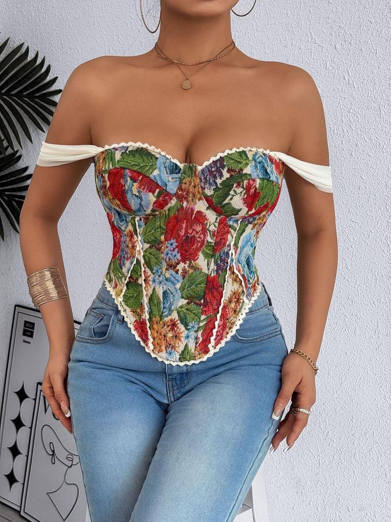 Трендовый ретро французский жаккардовый корсетный жилет без бретелей