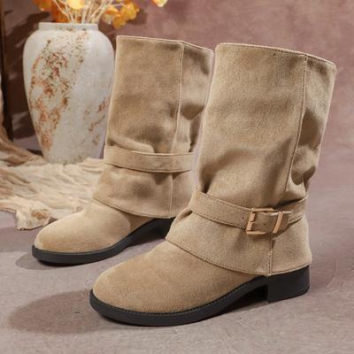 Модные осенние металлические пряжки для ремня, ботильоны на мягкой подошве, женские модные замшевые ботильоны с круглым носком