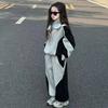 Autumn Winter Kid Girls Clothes Suit Child Patchwork Loose Sweatshirt T-shirt Top and Loose Pant Tracksuit