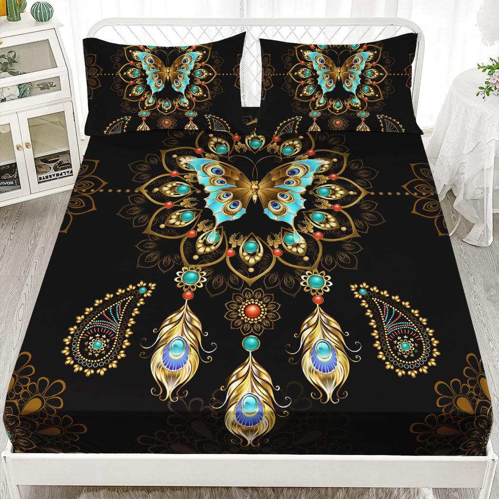 Color Butterfly Pattern Sheet Three-Piece Digital Printed Sheet Bedding Set Adult Children