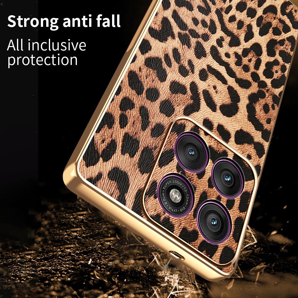 Чехол для Motorola Edge 60 Pro 5G с принтом леопарда, Покрытый ПУ-кожей, PC + TPU, Гальванизированная крышка телефона
