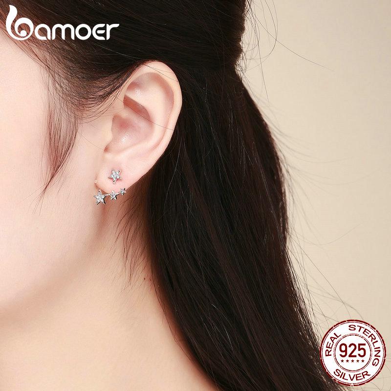 Аутентичные серьги BAMOER из стерлингового серебра 925 пробы с прозрачными цирконами и люминесцентными лампами
