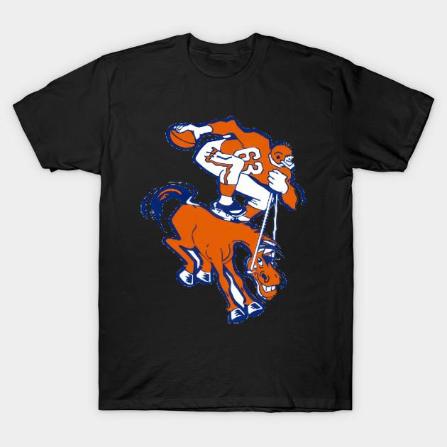 Asian Size Men Black Print T-shirt Denver Broncos Retro Logo Design No-Cut Heat Transfer Print Cotton Tshirt