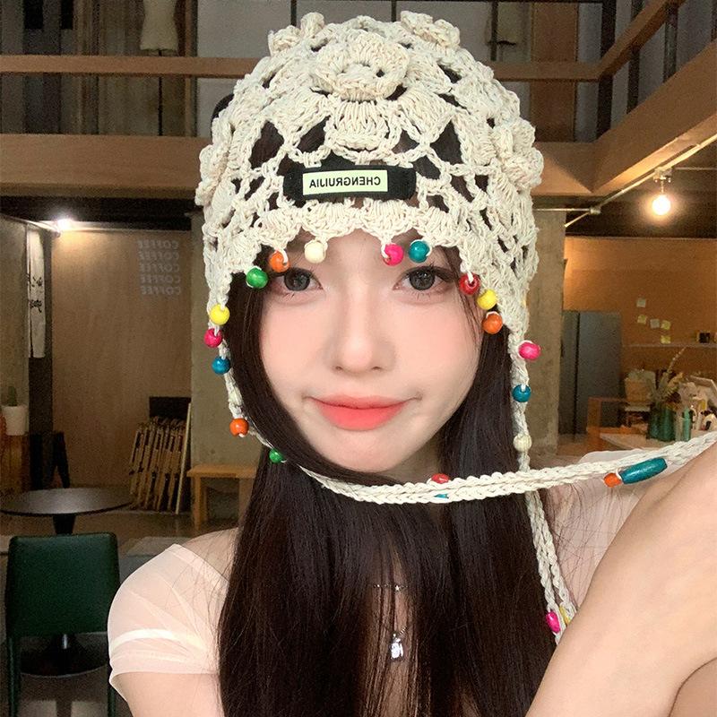 Винтажные шапки-бини в стиле бохо с цветочной бахромой для женщин, летние, универсальные, полые, дышащие, модные, пуловеры