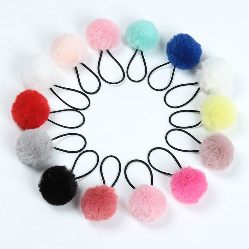 2Pcs Soft Furry Hair Ties Elastic Hair Bands Girls Hair Ring Fur Ball Hair Rope Rubber Band 5cm