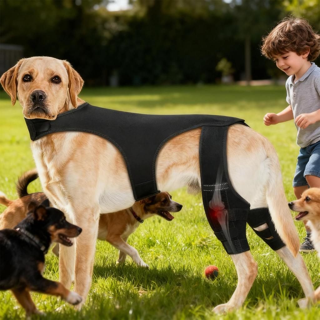 Knee Brace For Dogs Adjustable Knee Wrap Dog Back Leg Support With 4 Metal Stabilizers For Hiking Exercise Outdoor Activities