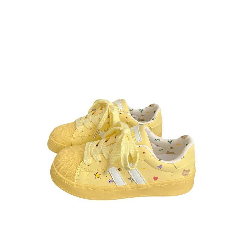 Туфли-ракушки, повседневные маленькие белые туфли, весна 2024, новая обувь, женская мода, ins, трендовые спортивные кеды на платформе, женская обувь