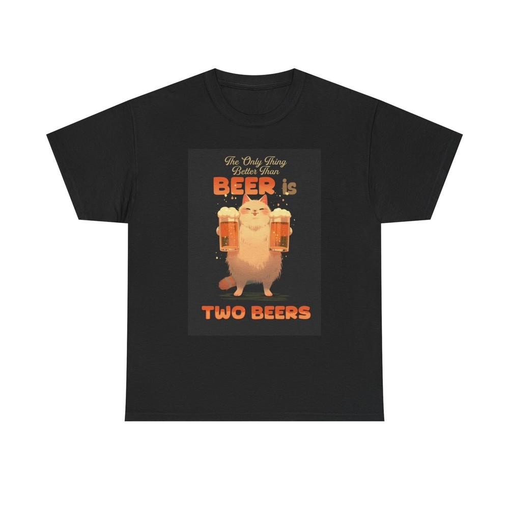 Футболка с графикой кота и надписью Two Beers (Два пива), смешные шутки, подарок, унисекс, из плотного хлопка