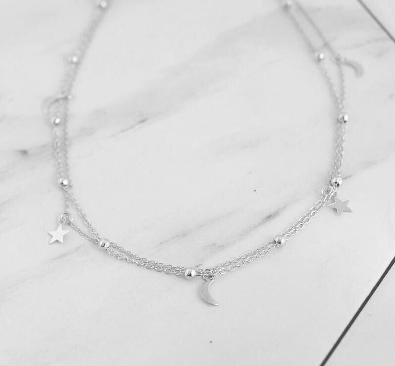 1 шт. Простые двухслойные подвески в виде звезды и луны, ожерелье из бисера, цепочка для ключиц, женские украшения