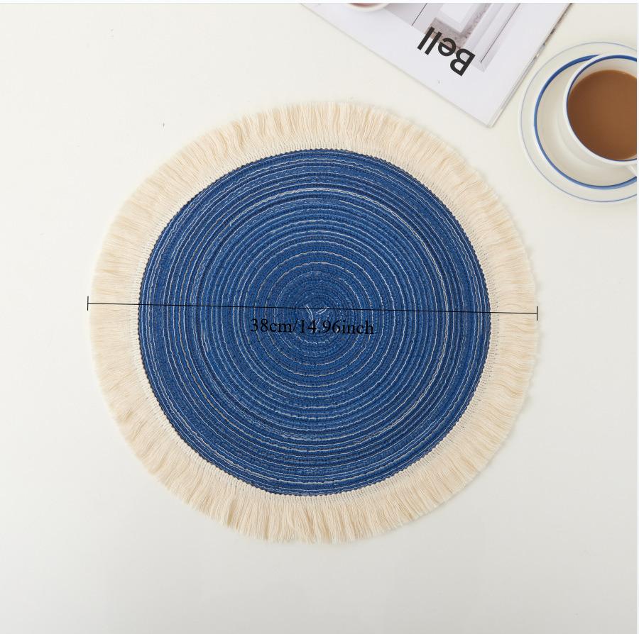 Nordic Ramie Western Food Mat Bowl Mat Tea  Tassel Edge Cotton Yarn Insulated Vegetable  Plate  Round Meal Mat 5pcs