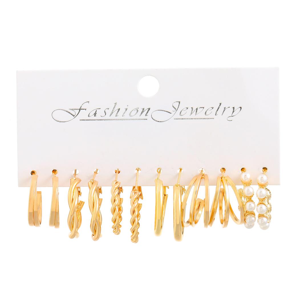 2026 Взрывные Серьги Серьги Геометрические Квадратные Серьги Ретро Жемчуг Набор Открыток Сплав Серьги Комбинация Серег