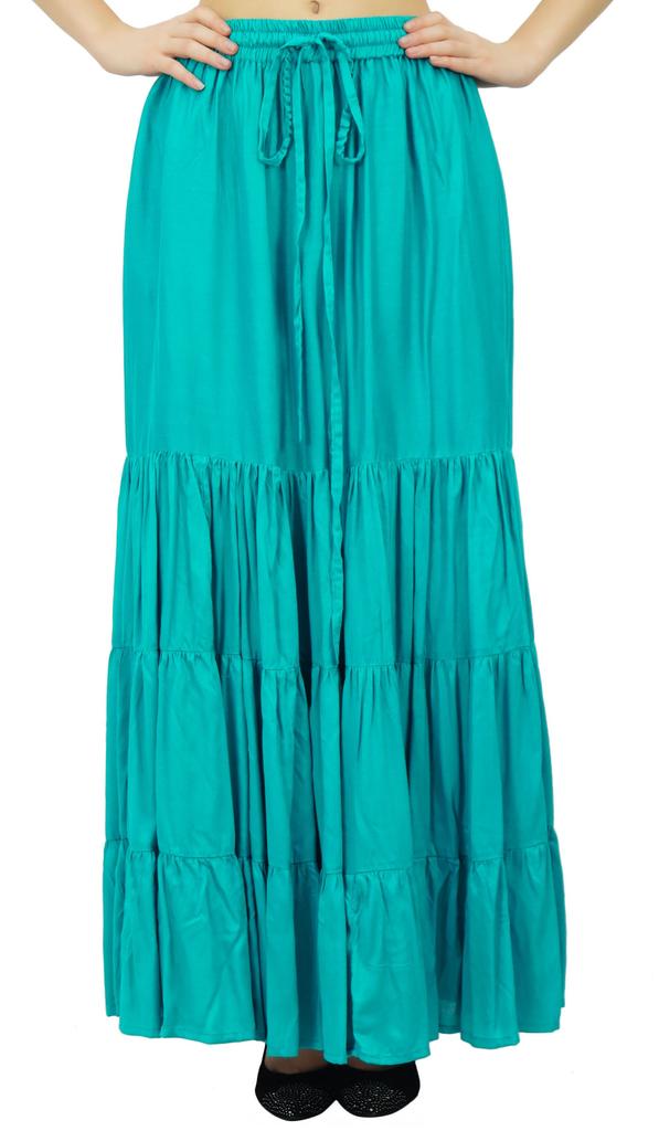 Bimba Длинная расклешенная юбка макси-ярус в стиле бохо с эластичной резинкой на талии из вискозы в стиле бохо