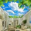 Modern Green Leaf Blue Sky Ceiling Wallpaper White Cloud Ceiling 3d Mural Bedroom Living Room Ceiling Decoration Mural