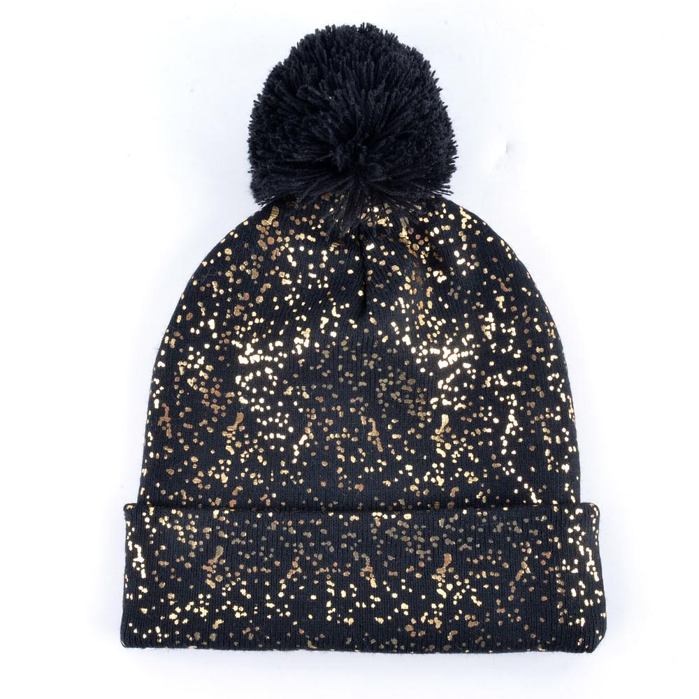 Autumn And Winter Beanies Women Fashion Sequins Knitted Hat Femal Flashing Beanie Girls PomPom Hats