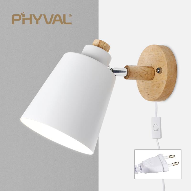 Modern LED Wall Lamp Macaron E27 Blub With Plug For Study Bedroom Bedside Hallway Living Room Home Decoration Lighting Fixtures