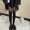 Women Jacquard Pattern Patchwork Mock Suspender Tights Sexy Faux Thigh High Socks JK Girls Black Pantyhose Stockings