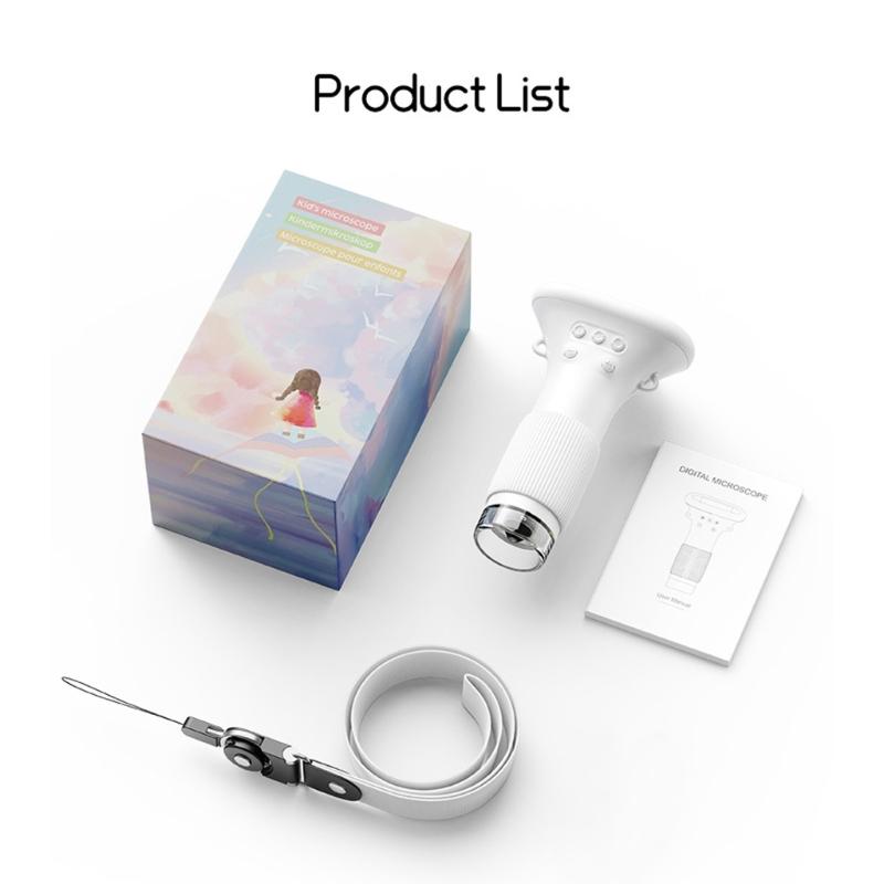 1000X Children Educational Microscope with LED Light USB Rechargeable Power and Built in Camera Video Function Portable