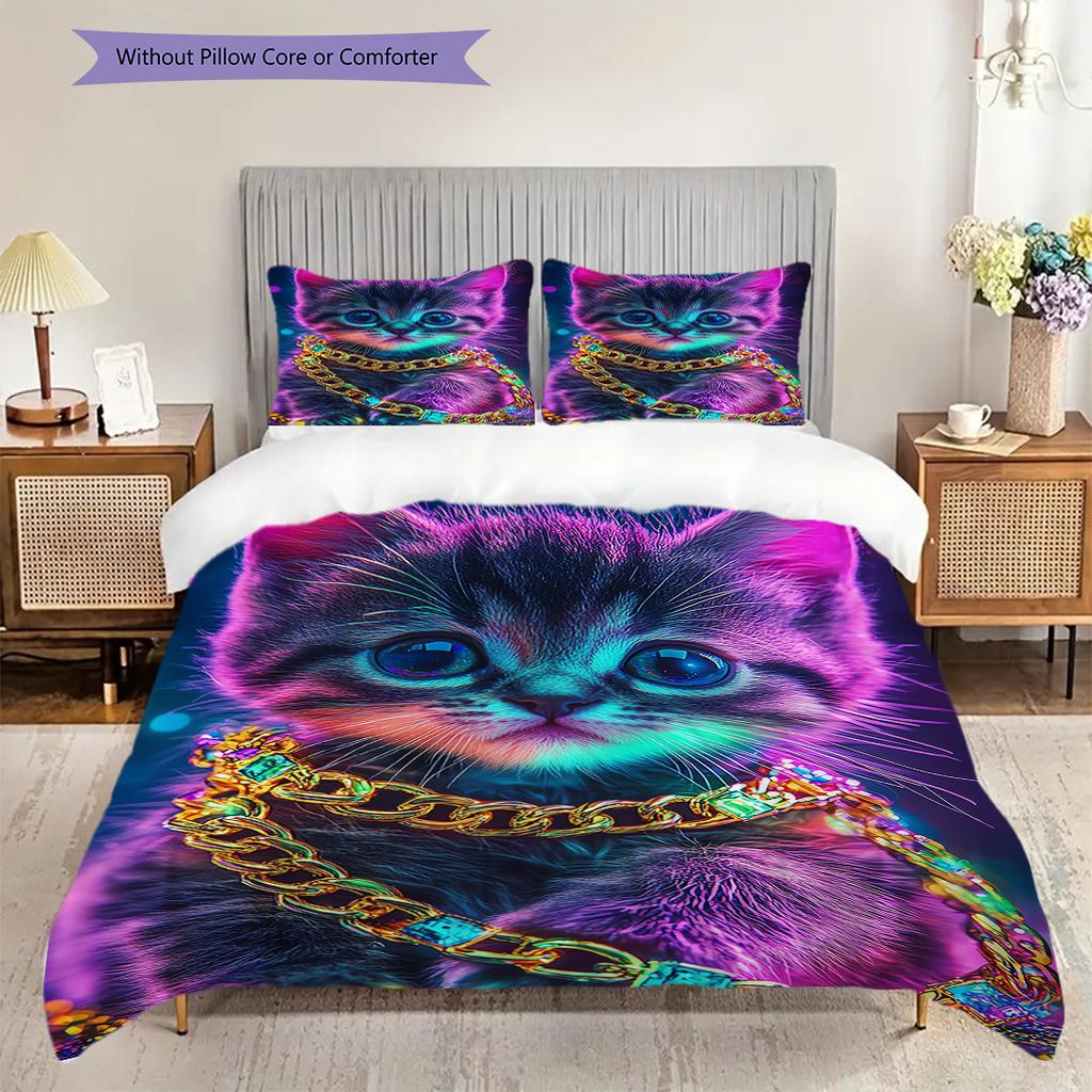 Kitten Pattern Bedding Quilt Set Quilt Cover Pillowcase Home Decoration Birthday Gift (1 * duvet cover + 2 * pillowcase, without core)