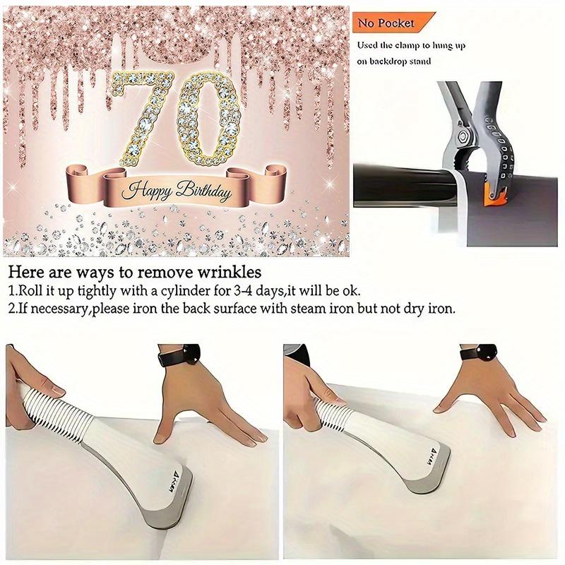 70th Birthday Background Decoration - Large polyester party wall decoration, featuring glittering diamonds and golden accents