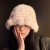 Rabbit fur hat female autumn and winter face small fluffy plush hat tide warm ear protection fur bucket hat big head circumference