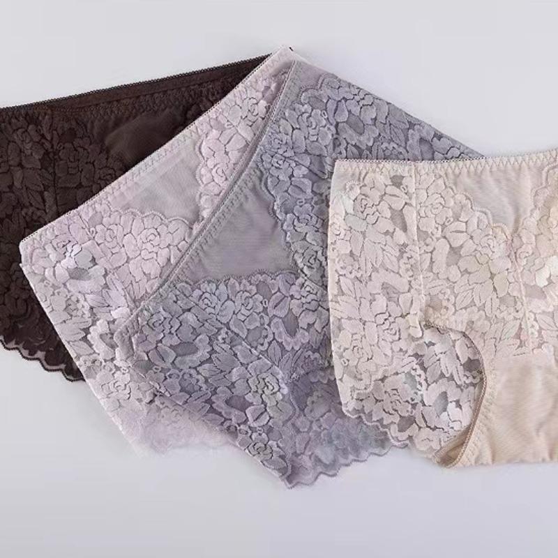 Ladies Sexy Mesh Panties High-waist Seamless Lace Underwear Briefs Transparent Silk Women Cotton Health Knickers Lingerie