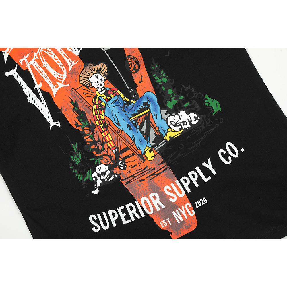 Vlone Летняя мужская и женская оранжевая большая футболка с принтом V-образный вырез, скелет, фермер, хлопок, унисекс