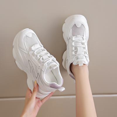 Дышащая сетчатая вулканизированная обувь, женские летние осенние кроссовки на толстой платформе, женская спортивная обувь со шнуровкой и воздушной подушкой, нескользящая