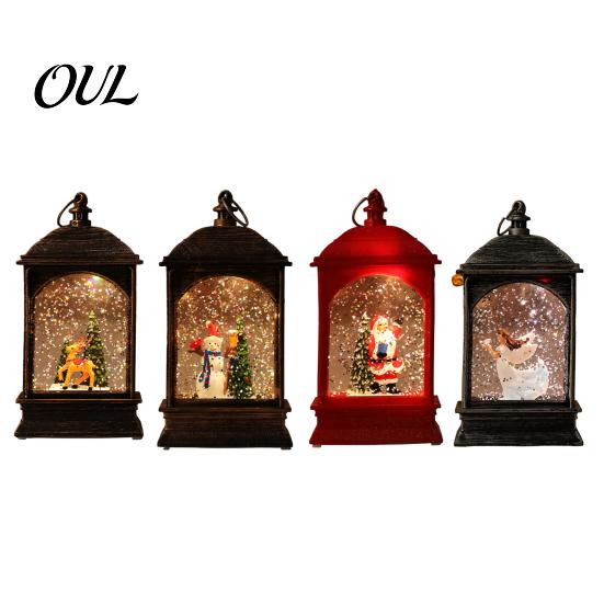 Christmas Gift for Family Friends Snow Lantern, Battery Operated Swirling Water Glittering Vintage Winter Seasonal Home Decor Santa Snowman Elk Table