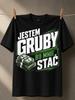 Jestem Gruby Bo Mnie Stac Money Stack Green Block Letters Bold Slanted Layout Polish Rich Humor Unisex All TShirt