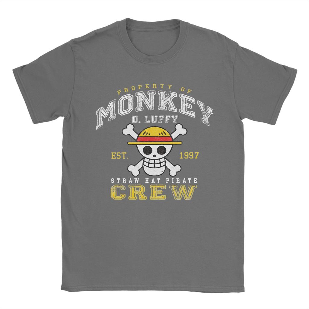 Vintage Straw Hat Pirate Crew Monkey D luffy TShirts for Men O Neck 100 Cotton T Shirts Ones Pieces Tees Classic Clothing