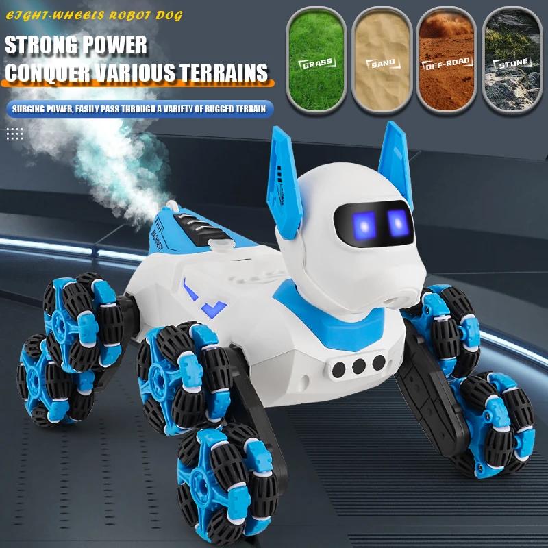 Нетоксичный Восьмиколесный Трюковой RC Робот-Собака Машинка Игрушка 2.4G Радио Дистанционное Управление Машины С Музыкой Трюк Распыление Электрическая Игрушка Для Детей Подарок