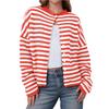 New Autumn Winter Women's Striped Contrast Sweater Long-sleeved Casual Cardigan