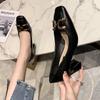 French Retro High-heeled Shoes Square Head Thick and Trendy New Metal Decoration Shallow Mouth Square Women's Shoes