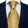 Gold Black Striped Mens Silk Tie Cufflinks Hanky Jacquard Paisley Floral Tie Set