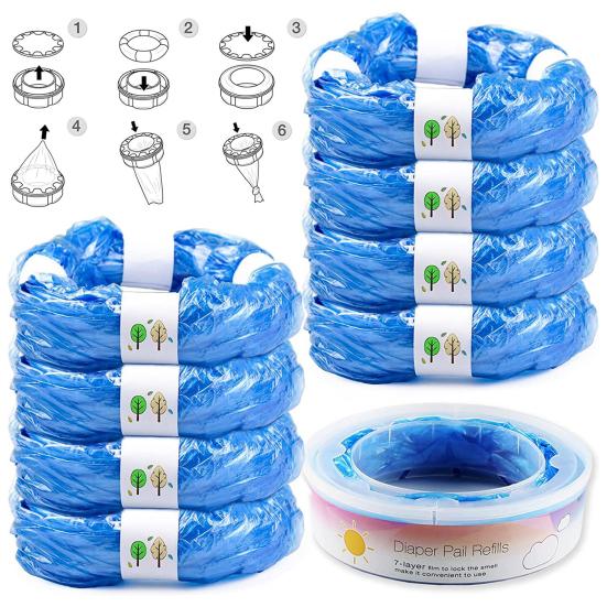 8Pcs Trash Bags Baby Breeze Diaper Pail Refill Bags Odor Absorbing PE Material Large Capacity Diaper Bin Trash Bags