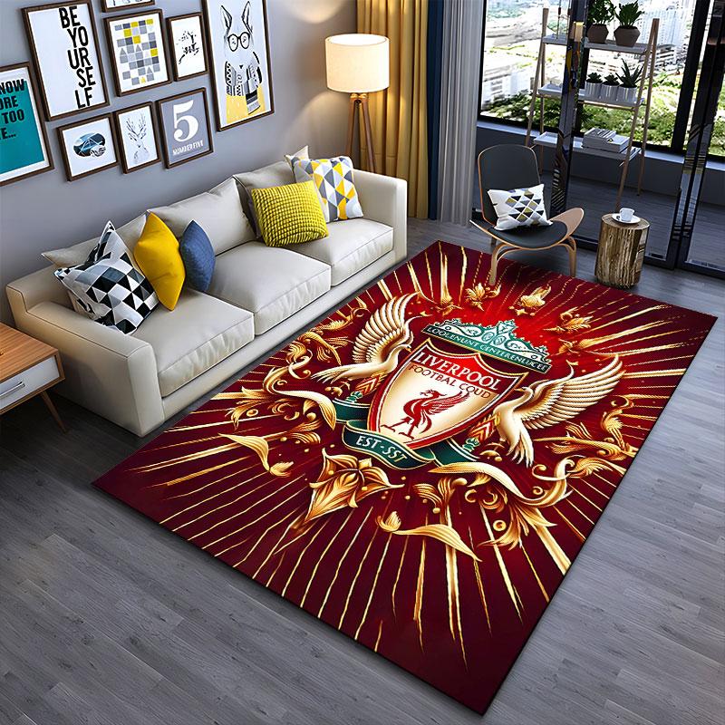 Golden Liverpool Emblem Carpet suitable as a non-slip mat for the living room or bedroom sofa