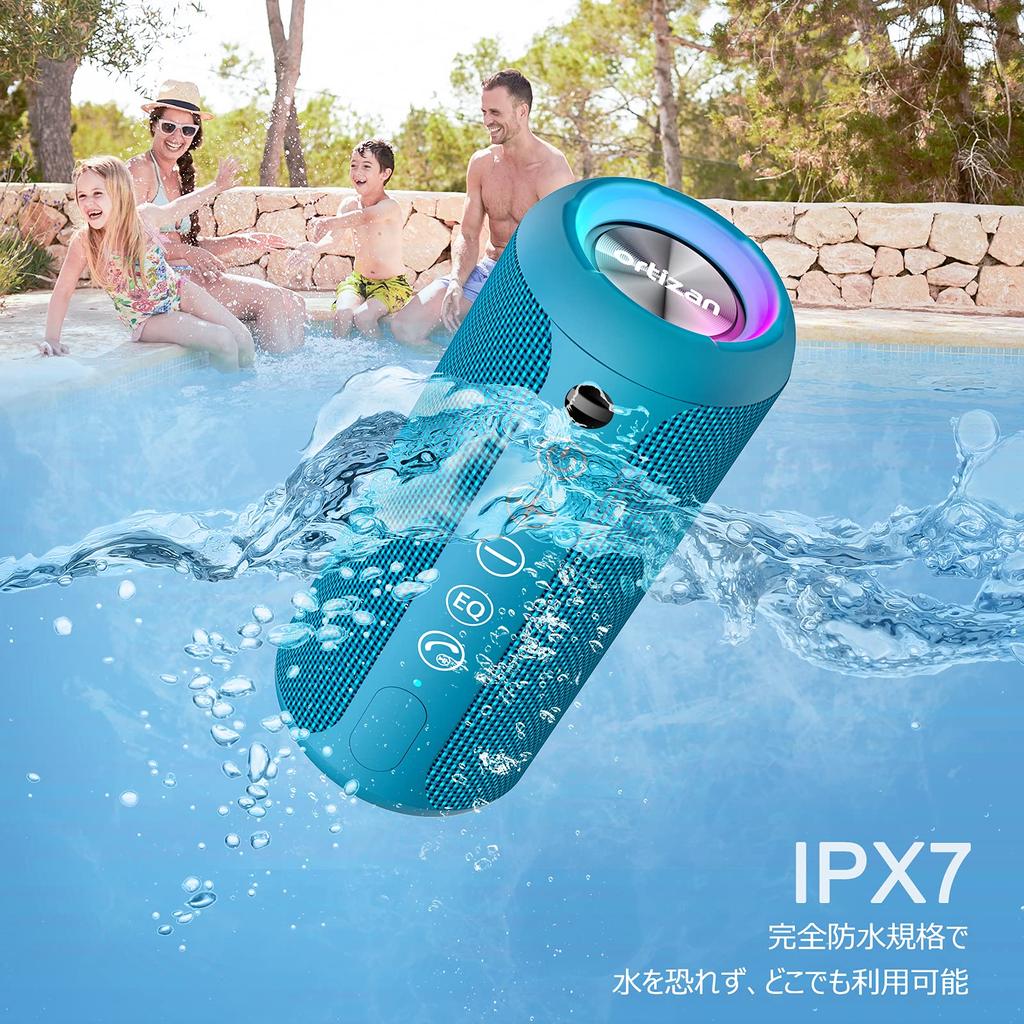 Ortizan Bluetooth Speaker Waterproof IPX7 Wireless Speaker with LED Light 30 Hours Continuous Playback 24W Output Small Deep Bass Portable Speaker