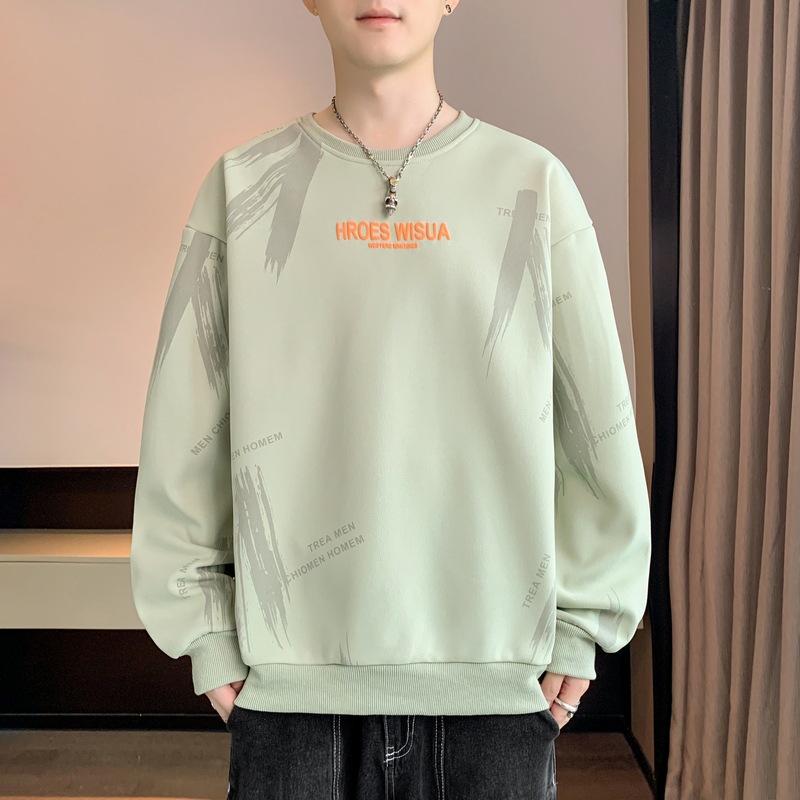 Мужская весенне-осенняя новая нижняя рубашка с длинным рукавом, футболка с круглым вырезом и принтом, большой размер, мужской топ