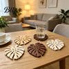 Tea Cup Coaster 5Pcs Tropical Leaf Coasters Wooden Drink Mats for Kitchen Bar Table Summer Style Protection Monstera Shape Heat-Resistant Mat
