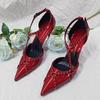 New Style Vintage Rivet Women Pumps Red Leather Pointed Toe Buckle Strap Thin High Heels Fashion Summer Office Lady Shoes