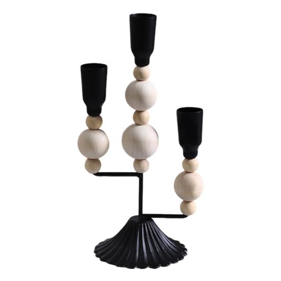 Подсвечник из чугуна с деревянными бусинами, винтажный, на 1/2/3 свечи, для домашнего офиса, гостиной, прихожей, декоративный металлический подсвечник