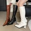 Новые женские ботфорты из эластичной мягкой кожи, модные туфли с острым носком, осенне-зимние ботильоны на толстом каблуке для женщин