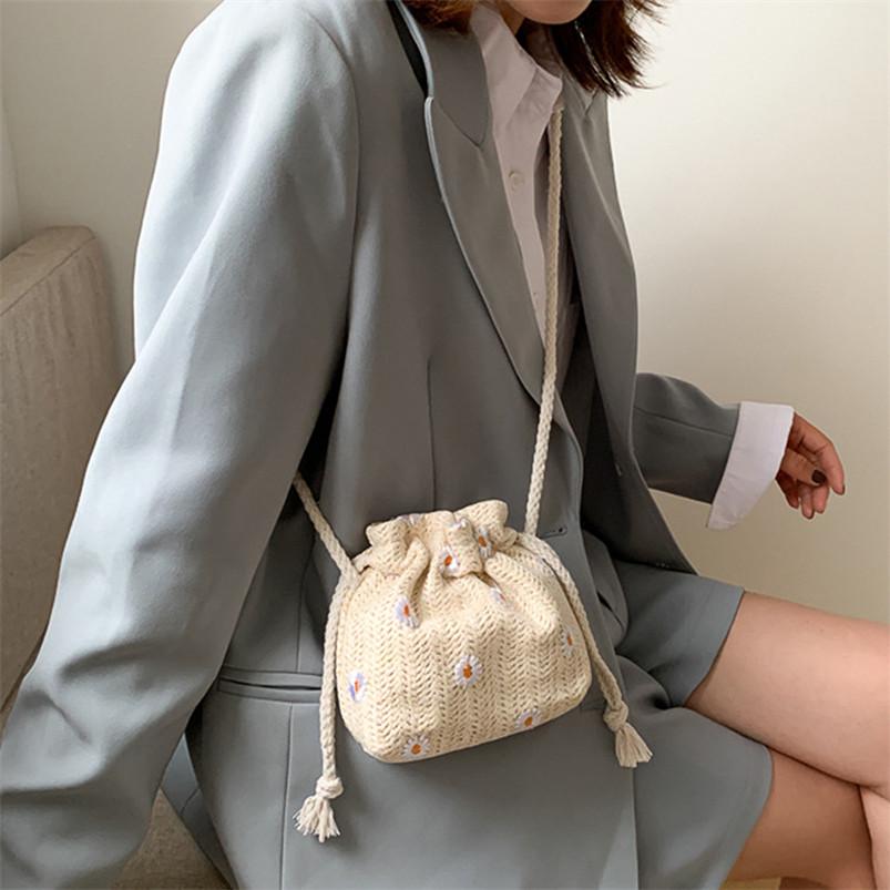 Летняя соломенная плетеная ротанговая женская пляжная портативная ретро мини-сумка-ведро на одно плечо портативная маленькая сумка