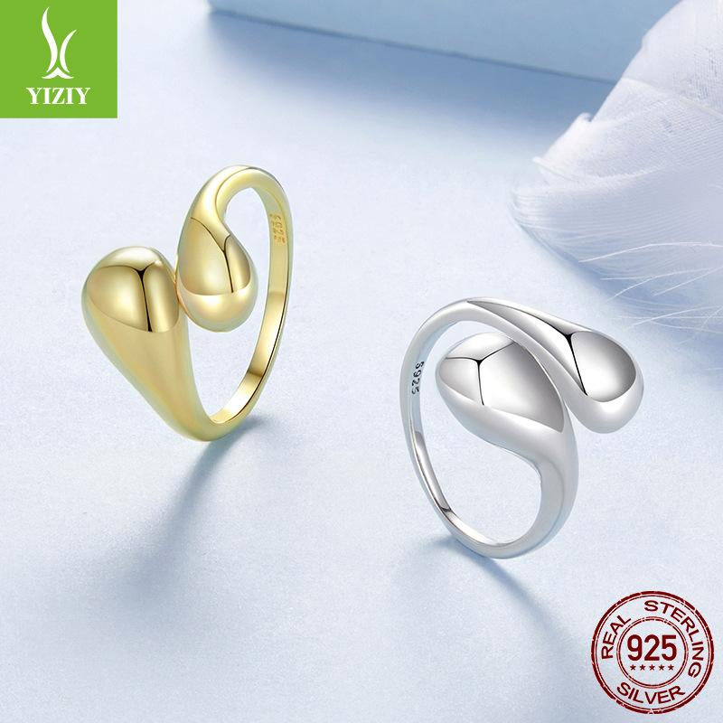 Glossy Water Drop Open Ring For Men And Women, Personalized High Sense 925 Sterling Silver Gold And Silver Two-Color Ring
