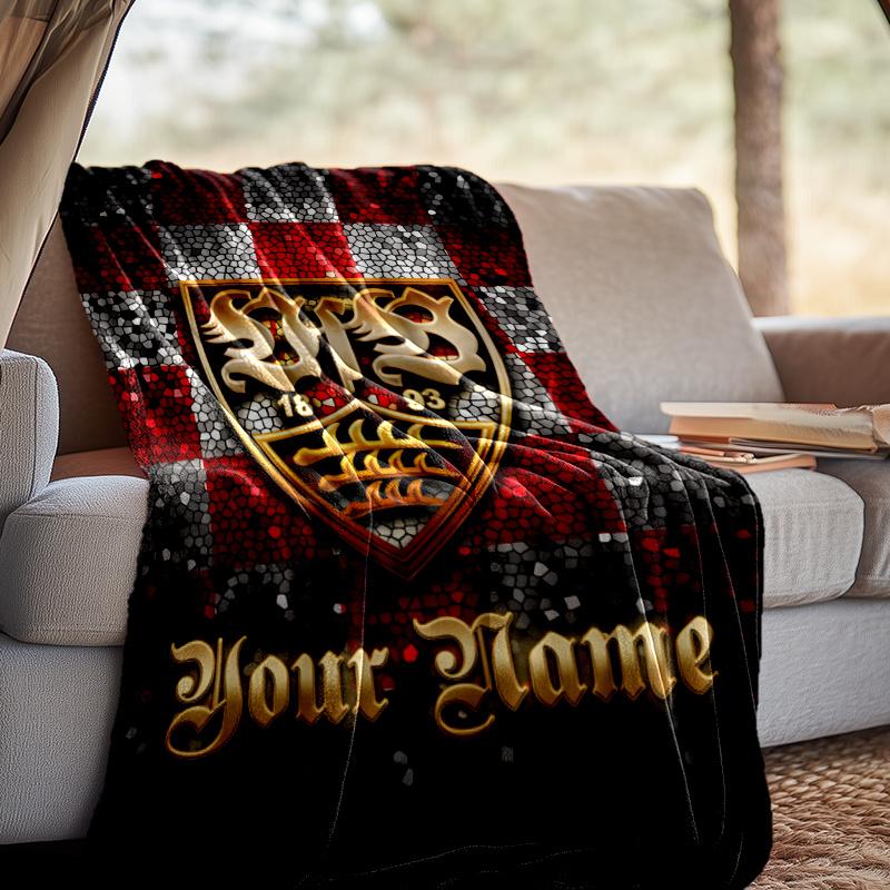 Custom Name Vfb Stuttgart Crest Throw Blanket - Perfect for Couch, Bed, Office, and outdoor Travel - Ideal Gift for Christmas & Holidays